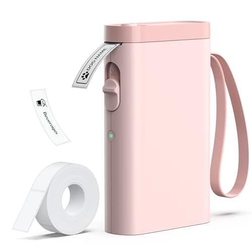 TYPONOS P21 Label Maker Machine with Tape, Label Printer Thermal Mini Label Makers with Built-in Cutter and Multiple Templates, Portable Printers for School, Office and Home Use (Pink)