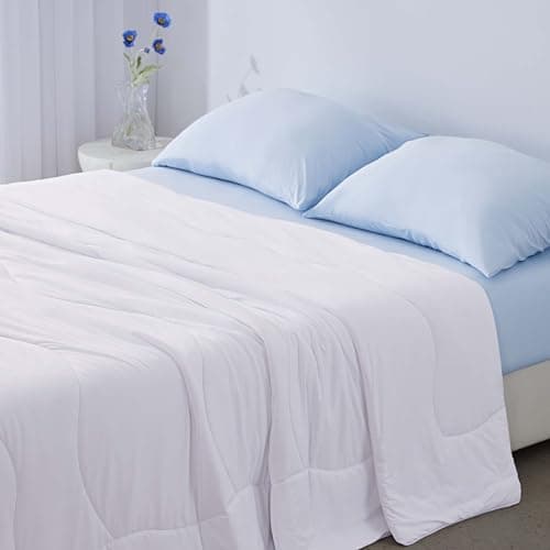 BEDELITE Cooling Comforter Queen Size,Double Side Cooling Blankets for Hot Sleepers,Lightweight & Breathable Summer Comforter Queen Size，Bright White,88x88 Inches 6