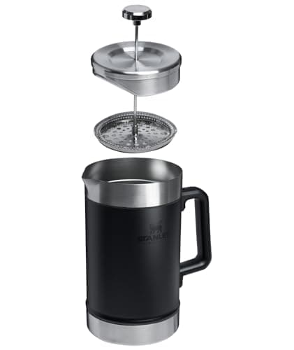 STANLEY Classic Stay-Hot French Press Coffee Maker 48 oz | 5 Minute Brew, 4 Hours Hot | Mesh Filter for Coffee Grounds | Insulated Stainless Steel French Press | BPA-Free | Black 2.0 2