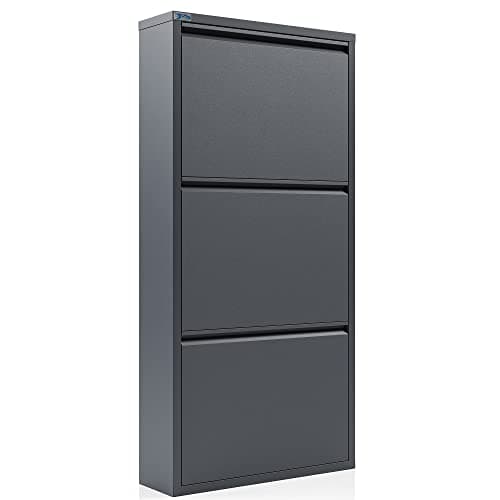 CEHA 3 Tier Metal Shoe Cabinet with Cover, Durable Shoe Storage Organizer for Entryway, Space Saving Shoe Shelf Closet, 5.91" x 40.6" x 19.68", Anthracite