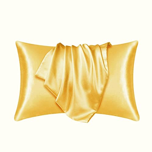 Luxury Satin Silk Pillow Case 2 Pack Pillowcase for Hair and Skin Satin Pillow Covers with Zipper Closure (Queen(20"x30"), Yellow)