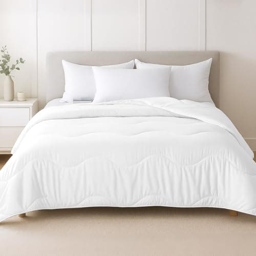 MEELUS Lightweight Comforter Cooling White, All Season Duvet Insert Breathable Twin Size Summer Bedding, Soft Microfiber Cool Down Alternative Quilt with Corner Tabs, 64x88 inch 9