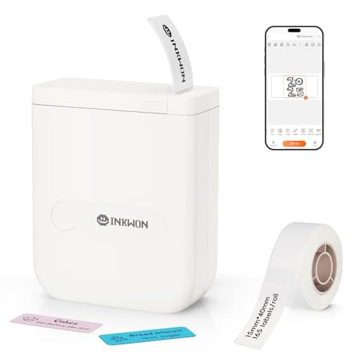 InkWon D110 Label Maker Machine with Tape, Bluetooth Mini Label Maker with Various Templates, Wireless Portable Small Label Printer for Home, Office, School, White