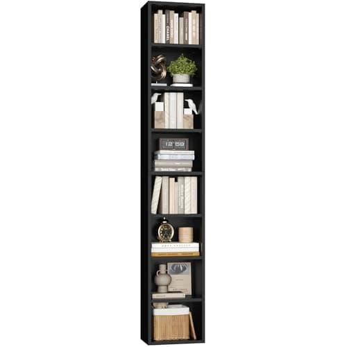 FOTOSOK 8-Tier Media Tower Rack, 11.6 X 9.3 X 70.9 Inches CD DVD Slim Storage Cabinet with Adjustable Shelves, Tall Narrow Bookcase Display Bookshelf for Home Office, Black