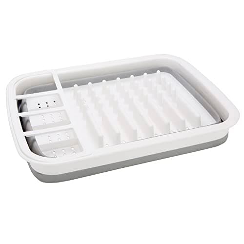 Kitchen Details Collapsible Dish Drying Rack | Space Saver | Aerated Bases Drain Holes | Plates, Bowls, Utensils Compartments | Countertop and Sink Storage | White/Grey 5