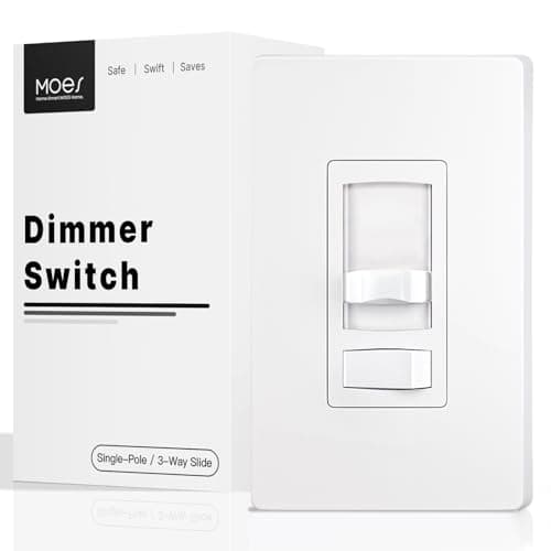 MOES Dimmer Light Switch, 3 Way & Single Pole Dimmable for LED, CFL, Incandescent, Halogen, 600Watt Max, ON/Off with Dimming Slide for Bedroom Hallway, No Neutral Wire Required