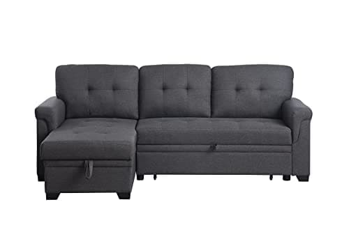 EcoDec 84" Convertible Sectional Sofa L-Shape Sleeper Couch with Storage Chaise and Pull-Out Bed for Living Room, Apartment, Small Spaces, Office, Dorm, 84inch, Dark Gray