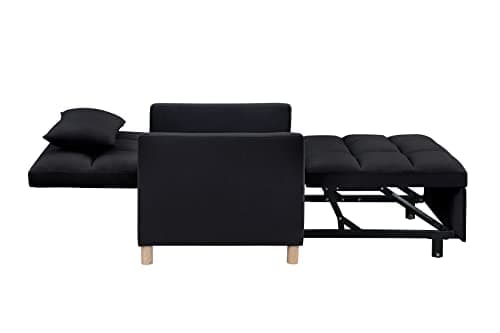 Otnqu Convertible Single Sofa Bed with Pillow, Pull Out Sleeper Bed with Adjustable Backrest, Multi-Function Lounge Chair for Living Room (Black) 7