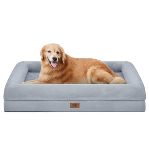Song Puppy Orthopedic Dog Bed for Large Size Dogs, Waterproof Dog Beds with 4-Sides Removable Bolster, Large Pet Beds Non-Slip Bottom Pet Couch with Removable Washable Cover, Gray