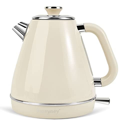 Pateyney Electric Kettle, 1.7 Litre Retro Style, Kitchen Countertop Coffee Tea Hot Water Kettle, Double Wall 304 Stainless Steel BPA Free Boiler, Auto Shut-Off and Boil-Dry