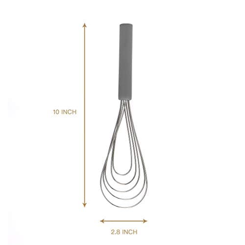 Flat Whisk Silicone Handle Non Slip 10" - 5 Wires Whisk with 10 Heads for Kitchen Cooking by Jell-Cell (Grey) 5
