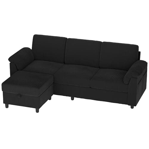 Vongrasig 79" Convertible Sectional Couch Sofa with Storage Ottoman, 3 Seat L Shaped Couch with Side Storage Pockage, Small Couches for Living Room, Apartment and Small Space, Black 7