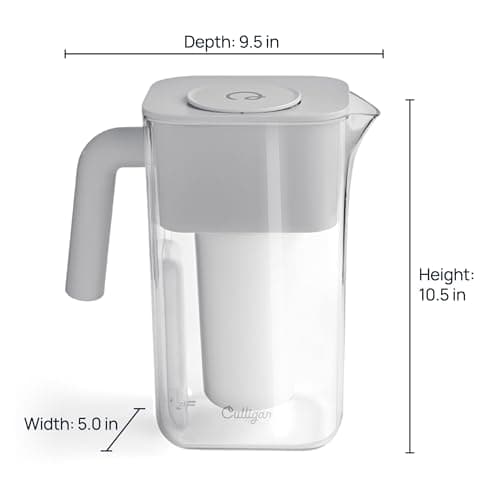 Culligan with ZeroWater Technology 10-Cup Water Filter Pitcher – Includes 5-Stage Advanced Water Filter, IAPMO Certified to Reduce Lead, Total PFAS (Forever Chemicals), Mercury, Fluoride, and Chlorine 10