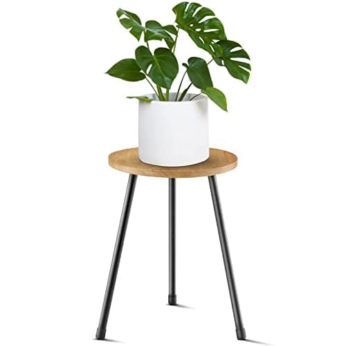 KINNARY Indoor Plant Stand, Mid Century Wood Plant Stand Plant Table for Flower Pots, Tall Metal Plant Holder, Modern Home Decor Small Round Side End Table (11.8"x16")
