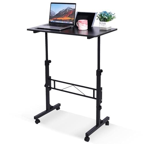Small Standing Desk Adjustable Height, Mobile Stand Up Desk with Wheels, 32 Inch Portable Rolling Desk Small Computer Desk, Portable Laptop Desk Standing Table Black