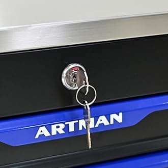 RYH 4/5/6/7 Drawers Rolling Tool Chest -Heavy Duty Mobile Metal Tool Box with Locking Wheels, with Stainless Steel Worktop, Garage Tool Storage Cabinet (Black-Blue, 7-Drawers 30.7" H×25.9" W) 9