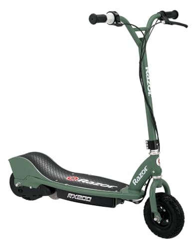 Razor Electric Scooter for Ages 13+, 154 lb Max Weight, Green, w/ Chain-Driven Motor, 60 PSI Tires & 24V Battery, Up to 12 MPH, RX200 - Portable and Lightweight Outdoor E-Scooter for Teens and Adults