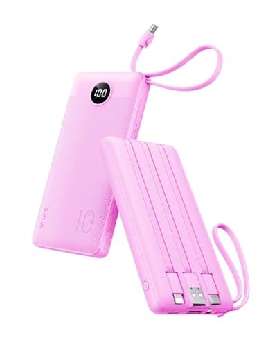 VRURC Portable Charger 10000mAh, Travel Essentials Battery Pack, 5 Output 2 Input Power Bank, Built-in Micro & USB C Cables Phone Charger for iPhone 17 Pro 17 16 15 14 13,Android-Purple(1 Pack)