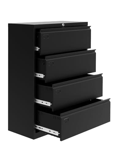 GarveeHome 4-Drawer Lateral File Cabinet with Lock, Heavy Duty Steel Office Storage for Letter/Legal/A4 Documents, Easy Assembly Space-Saving Design - Dark Black 7