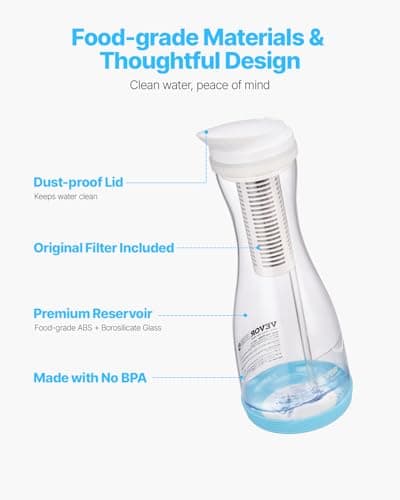 VEVOR Water Filter Pitcher, 6 Cup Glass Water Filter Dispenser, Fast & Compact Fridge-Friendly Water Filtration System, No BPA, Lasts 3 Months or 211 Gallons, Reduces Chlorine, Rust, Odors, PFOA/PFOS 6