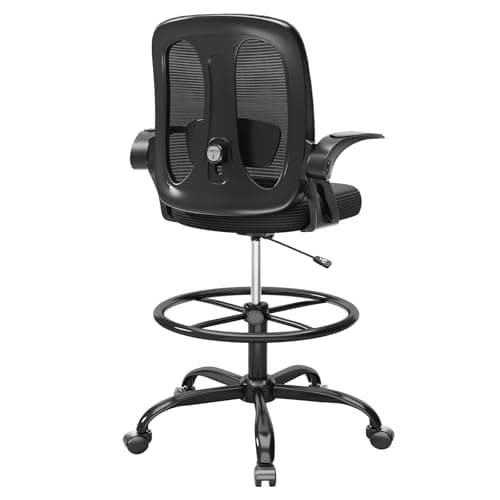 Alllion Drafting Chair, Tall Office Chair with Flip-up Armrests Ergonomic Computer Standing High Desk Chair with Adjustable Lumbar Support and Footrest Ring for Man Women and Artist Chairs, Black