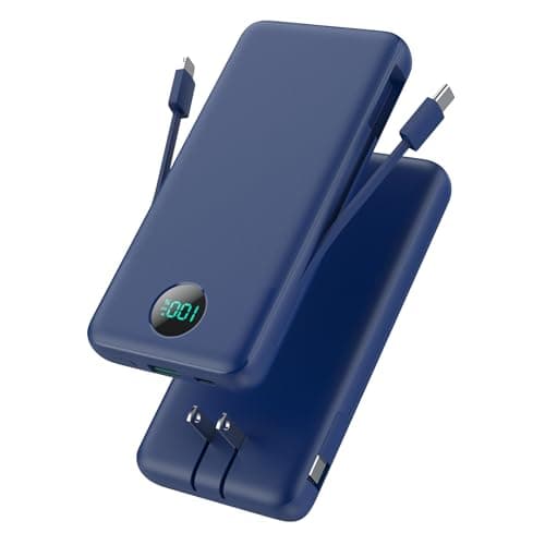 GKUTW Portable Charger 13800mAh Slim USB C Power Bank with Built in Cables and Wall Plug,LCD Display Lightweight Travel Battery Pack,PD Fast Charging Compatible with iPhone 17,16,Samsung Android-Navy