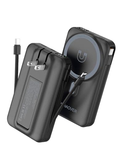 for Magsafe Magnetic Portable Charger, 10000mAh Wireless Power Bank with Built-in Cable & AC Wall Plug, Battery Pack PD 22.5W with Stand, LED Display for iPhone 17/16/15/14/13 Series, Samsung, Pixel