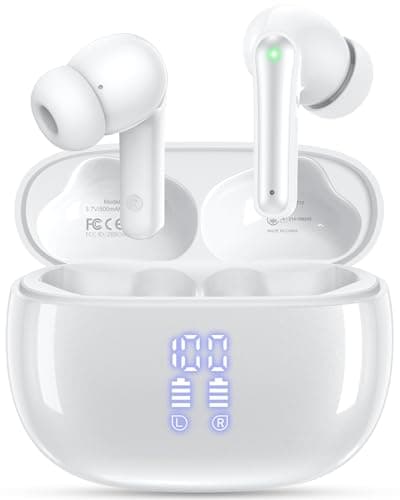 HUIFU Ear Buds Wireless Earbuds - Bluetooth Headphones 40H Playtime LED Display Deep Bass Stereo in-Ear Earphones with IPX7 Waterproof for iPhone Android Phone Tablet Laptop, Pure White