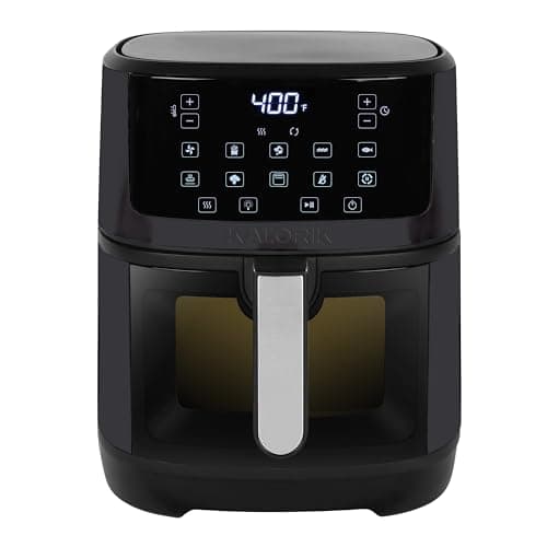 Kalorik Air Fryer 7 Quart Capacity with Touchscreen Controls 10 Cooking Presets in 12 Food Categories with Large Illuminated View Window and Nonstick Basket & Trivet, 1500-Watts, Black