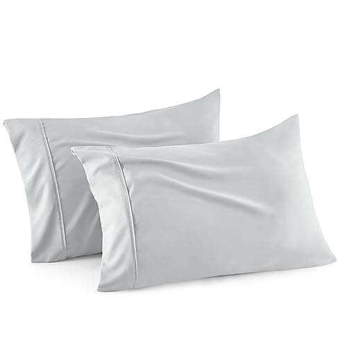 Bedsure Pillow Cases Queen Size Set of 2 - Polyester & Rayon Derived from Bamboo Cooling Pillowcase, Breathable, Soft and Wrinkle-Free Pillow Covers with Envelope Closure, Gifts, Grey, 20x30 Inches