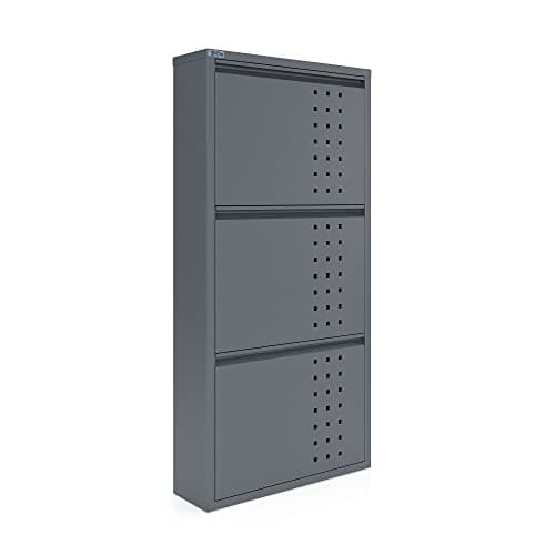 CEHA 3 Tier Metal Shoe Cabinet with Cover, Durable Shoe Storage Organizer for Entryway, Space Saving Shoe Shelf Closet with Front Ventilation Holes, 5.91" x 40.6" x 19.68", Anthracite