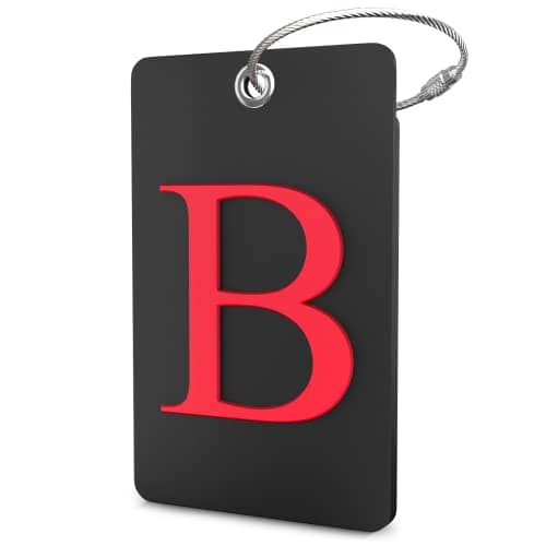 Shacke Luggage Tag Initial - Fully Bendable Tag w/Stainless Steel Loop - Black (Letter B)