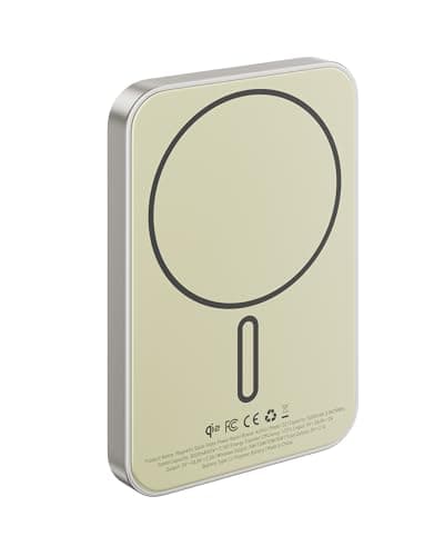 KU XIU Solid-State Portable Charger for Mag-Safe, 0.39" Ultra Slim QI2-enabled 15W Magnetic Wireless Power Bank, 5000mAh 20W Fast Charging Battery Pack for iPhone 16/15/14/13/12 Series Only-Titanium
