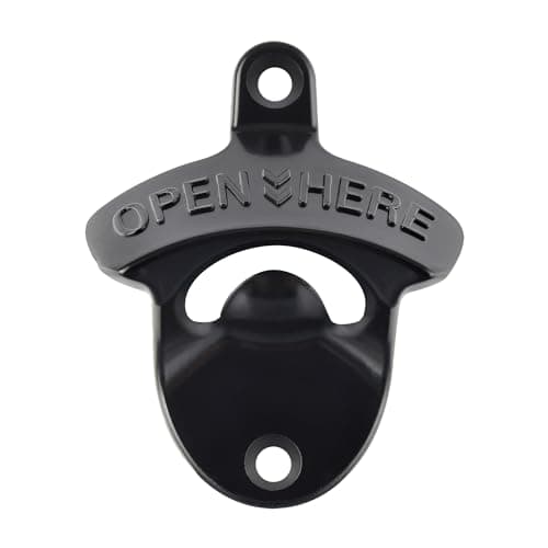 HAIICEN Black Wall Mounted Bottle Opener Stainless Metal Screw on Wall Beer Bottle Cap Opener OPEN HERE for Bar Table Cooler