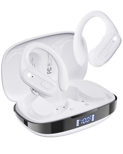 Wireless Earbuds, Sports Bluetooth 5.4 Headphones, Ear Buds with ENC Noise Canceling Mic, 80Hr Playtime Earphones, Palm-sized, LED Power Display, IPX7 Waterproof Headset for Workout Running, White