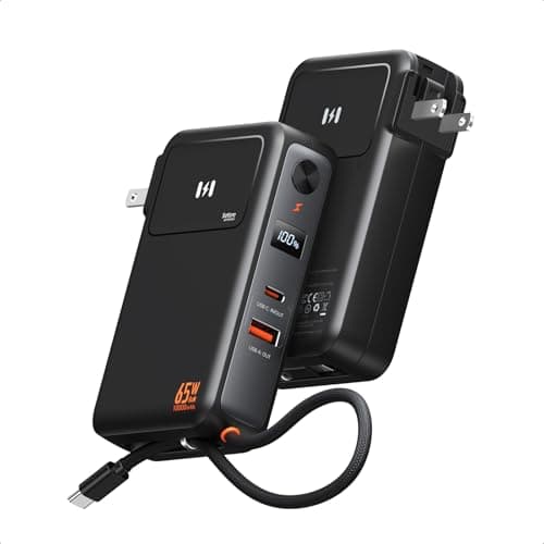Selore&S-Global 3-in-1 Portable Phone Charger with Wall Plug, 10000mAh USB-C Power Bank with Built in Cable, 35W Portable Battery Pack for iPhone Samsung Android & 65W Wall Charger for Laptop MacBook