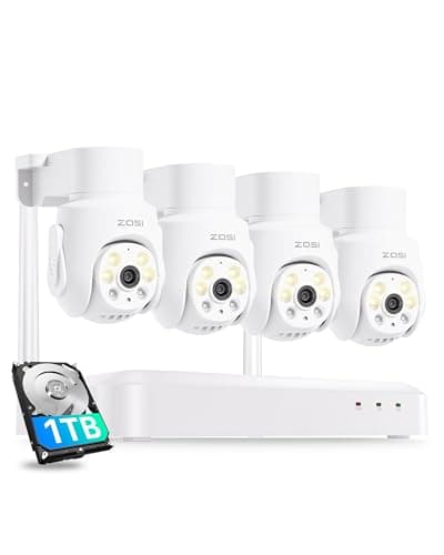 ZOSI 8CH 3K Wi-Fi 6 Security Camera System, 4 x 5MP Pan Tilt WiFi Camera with Auto Tracking, Color Night Vision, Plug-in, AI Person Detect, 2-Way Audio, 8 Channel WiFi NVR with 1TB HDD for 24/7 Record