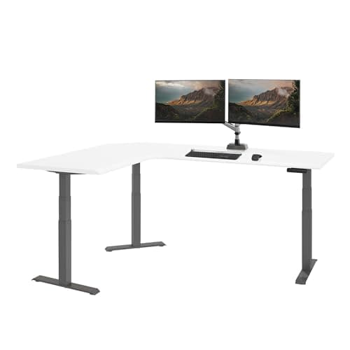 Vari ComfortEdge 80x60 L-Shape Electric Standing Desk – Height Adjustable Sit-Stand VariDesk for Corner Office with Reversible Left/Right Design + White Laminate Top/Slate Legs (Ships in 3 Boxes)