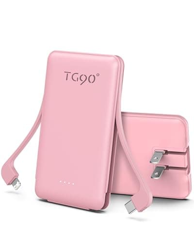 TG90° Portable Charger Power Bank, Ultra Small 5000mAh Battery Pack with Built-in Foldable AC Wall Plug and Cables, USB C Cell Phone External Battery Charger Compatible with iPhone and Android Devices