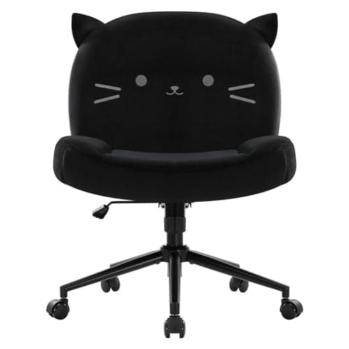 IWMH Armless Office Desk Chair with Wheels,Ergonomic Criss Cross Legged Computer Chair with Fabric Padded, Height Adjustable Wide Seat Vanity Chairs,Mid Back Task Chair for Home, Bedroom (Black)