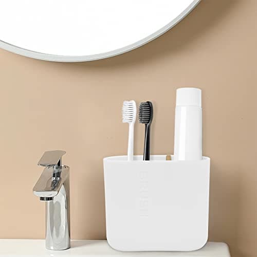 Toothbrush Holder with Bamboo Divider,Detachable for Easy Cleaning Multi-Functional Storage,2 Slots Electric Toothbrush and Toothpaste Organizer Caddy for Bathroom Vanity,Sink,Countertop (White) 6
