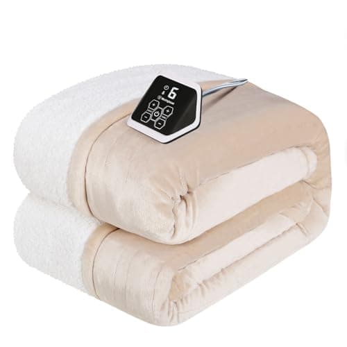 Westinghouse Heated Blanket Twin Size, Soft Flannel to Sherpa Electric Blanket with 10 Heating Levels, 1-12 Hours Auto Shut Off, Fast Heating, Machine Washable, 62x84 Inch, Beige
