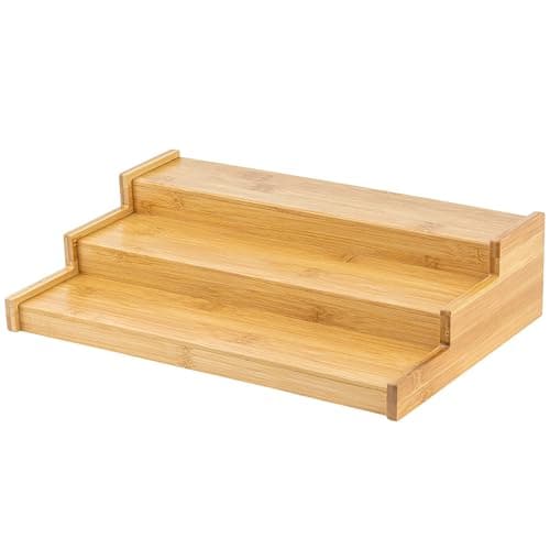 Homeries Bamboo Spice Rack organizer 3-Tier Non-Skid for Pantry Cabinet or Countertop, Waterproof, For Spice Bottles, Jars, Seasonings, Baking Supplies