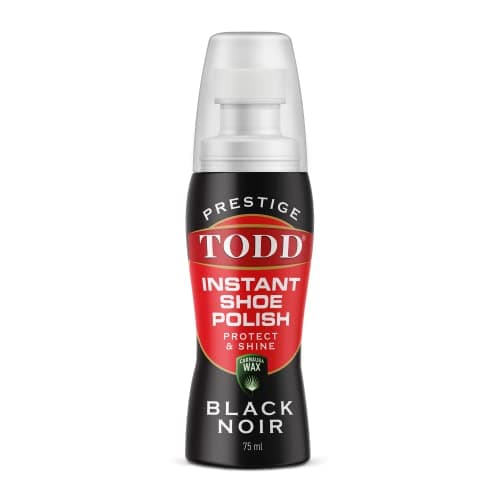 TODD Prestige Liquid Shoe Polish Black with Carnauba Wax 2.5 FL. OZ | Instant Shine and Protect for Shoes, Boots, Bags | 75ml Bottle with Sponge