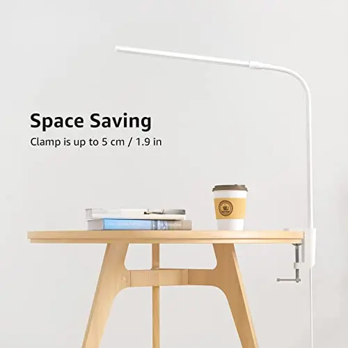 Lepro Small Desk Lamp with Clamp, LED Reading Lamps with 450LM, 3 Color Modes 10 Brightness, Dimmable USB Clip on Desk Light with Gooseneck Swing Arm for Nail, Home Office and Dorm (White) 8