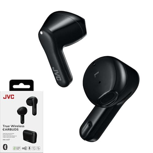 JVC True Wireless Earbuds Headphones, 11mm Neodymium Magnet Driver, Touch Sensor Operation, Bluetooth 5.1, Water Resistance (IPX4), Long Battery Life (up to 22 Hours) - HAA3TB (Black), Small