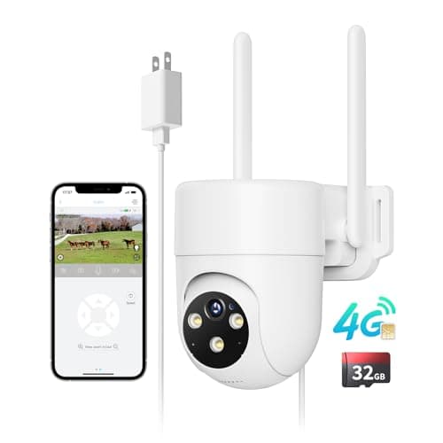 LIWAN 4G LTE Cellular Security Camera Wired Outdoor, No WiFi Security Camera, Plug-in for 24/7 Recording, 360° View, 2K Color Night Vision, 2-Way Talk, Built-in SIM Card and 32G Memory Card, White