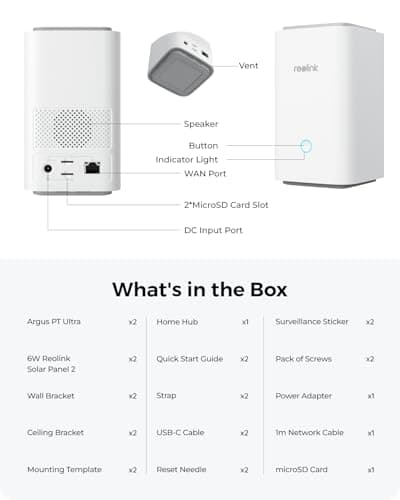 REOLINK 4K Security Cameras Wireless Outdoor System, Encrypted 1 Year Local Storage, Color Night Vision, 2.4/5GHz Wi-Fi, AI Detection, No Monthly Fee, Home Hub with 4X Eco Ultra+Solar Panel 9