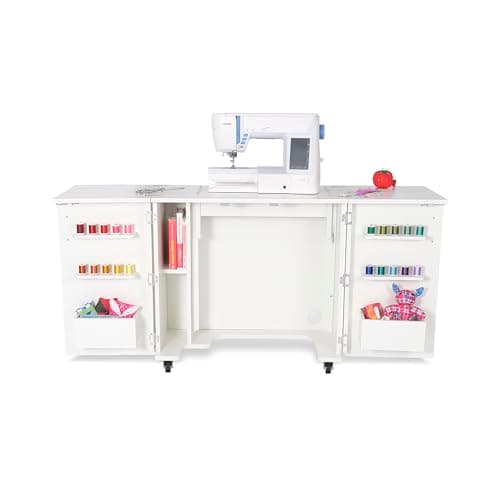 Kangaroo Bandicoot Sewing Cabinet with Lift – Quilting & Sewing Machine Table with Expandable Work Surface & Storage, Ash White 7