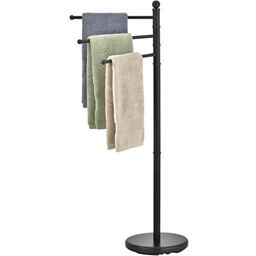 MyGift Standing Towel Rack for Bathroom,40 Inch Freestanding Towel Rack with 3 Swivel Bar Arms, Matte Black Hanging Towel Holder Drying Rack